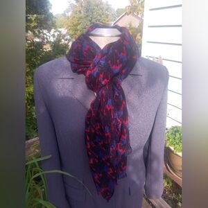 Tommy Hilfiger large Ladies/Unisex scarf, Black with deep reds and blues